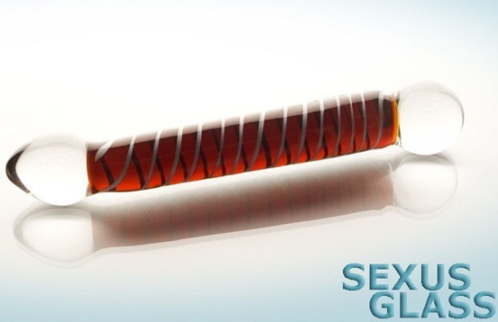 Двусторонний стеклянный фаллос  с гладкими головками