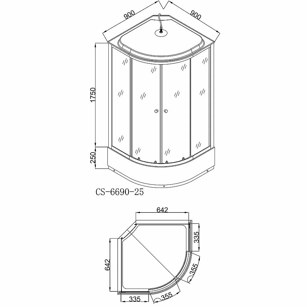 Душевая кабина Loranto CS-6690-25GB 90х90 тонированное стекло/профиль черный