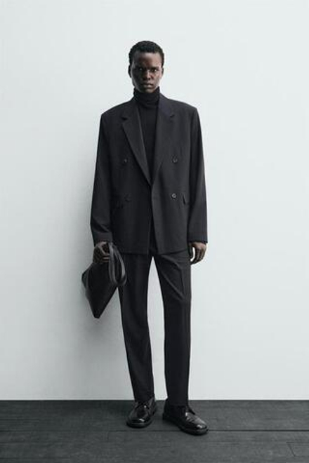 ZARA КОСТЮМНЫЕ БРЮКИ В ТОНКУЮ ПОЛОСКУ, МОРСКОЙ ТЕМНО-СИНИЙ