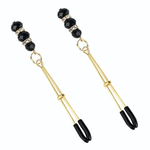 Золотистые зажимы на соски с бусинами и стразами (Цвет: золотистый)