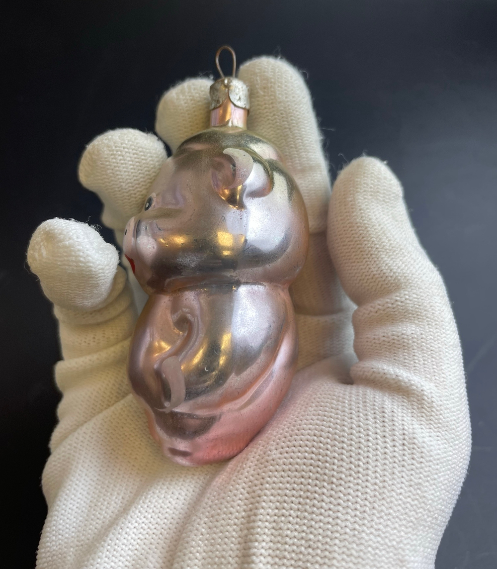 Ёлочная игрушка Поросёнок, герои сказки, стекло, подвесная, винтаж СССР 1960-1980 гг