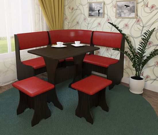 Кухонный уголок compatto "Оливьер" (Венге/Кожзам Marvel Red (AT)) EsandwichKУ-02