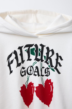 ZARA ХУДИ ОБЪЕМНОГО КРОЯ С ПРИНТОМ, ЖЕЛТОВАТО-БЕЛЫЙ