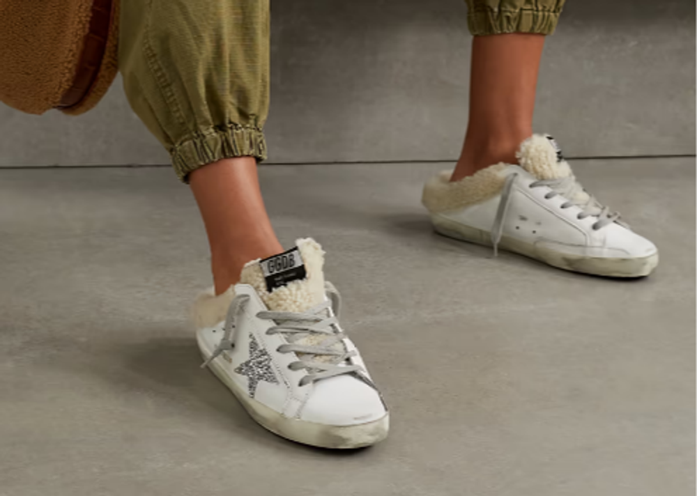 Кеды Golden Goose Superstar Sabot shearling-lined distressed glittered leather slip-on sneakers