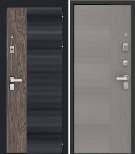 Стальная дверь С-112 ЧЕРНЫЙ МУАР+ КВАРЦ ЧЕРНЫЙ+ ОРЕХ МОККО Софт ясень грей+ Софт грей