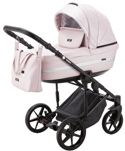 Детская коляска Adamex Rimini Deluxe 3 в 1 RI245 РОЗОВ.КОЖА+ СЕРЕБР.ОТДЕЛКА