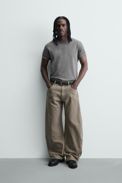 ZARA ДЖИНСЫ BALLOON FIT НА МОЛНИИ, РЫЖЕВАТО-КОРИЧНЕВЫЙ