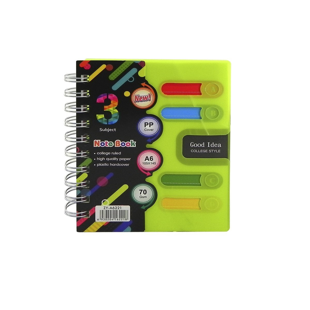 Блокнот А6, Alingar, гребень, пластиковая обложка, с разделителями, ассорти, клетка, 120 л., "Трендовые тона"