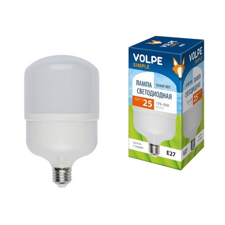LED-M80-25W-NW-E27-FR-S Лампа светодиодная с матовым рассеивателем. Материал корпуса термопластик. Цвет свечения белый. Серия Simple. Упаковка картон. ТМ Volpe