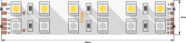 Светодиодная лента SWG 28,8W/m 120LED/m 5050SMD RGB/ теплый белый 5M 901044