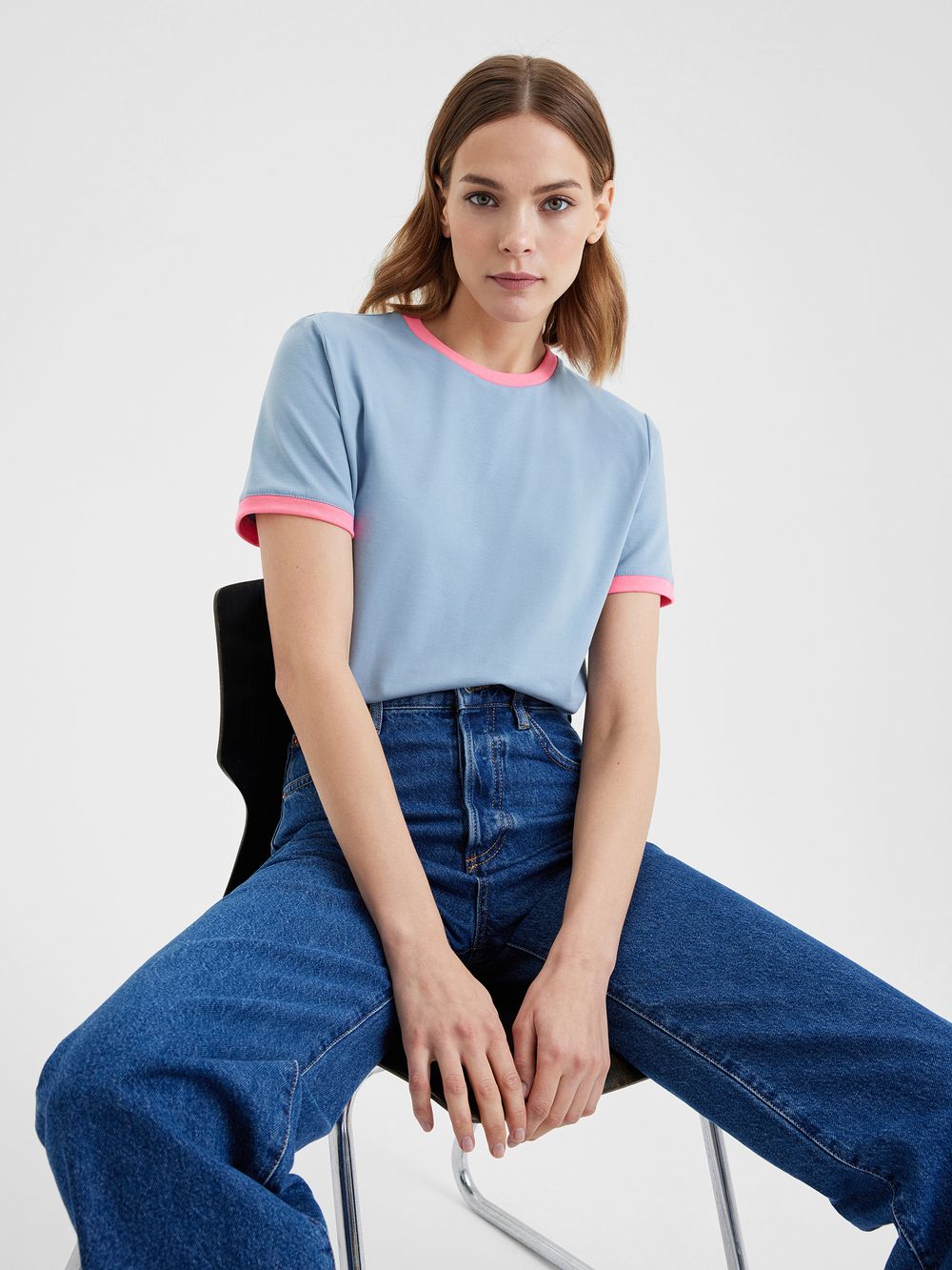 Женская футболка серо-голубой/розовый неон - folly dot.