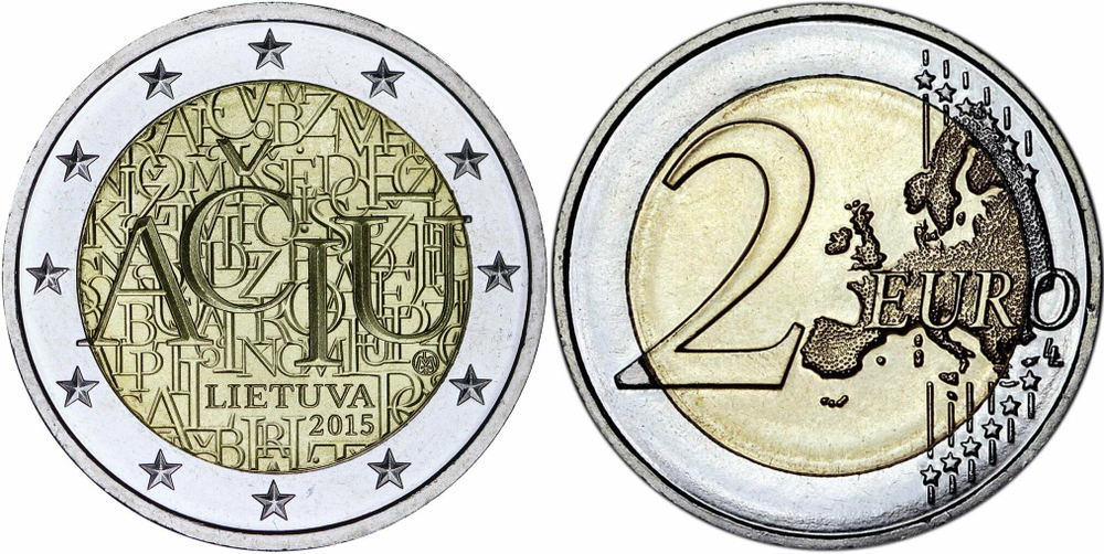 Литва 2 евро, 2015 Литовский язык UNC