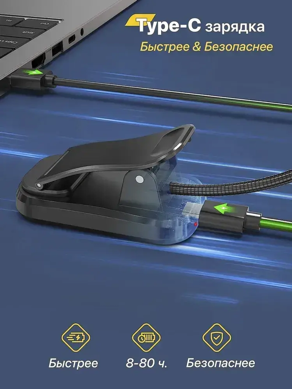 Glocusent, Лампа для чтения на прищепке, Фонарик для книги, USB-светильник, Подсветка, Светильник, Ночник, Мини