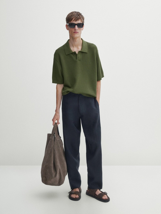 Massimo Dutti Трикотажная рубашка-поло с короткими рукавами, зеленый