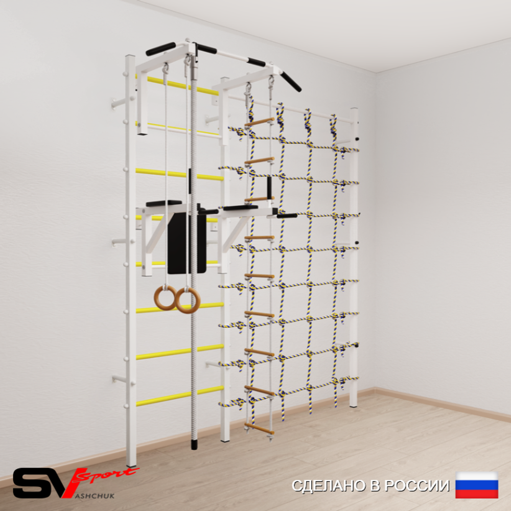 Шведская стенка Sv Sport усиленная 6040 (Турник стандарт/Брусья/Канат/Кольца/Лестница/Канатный лаз)