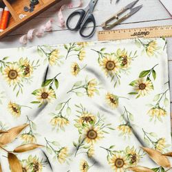Ткань флис подсолнухи на зеленом