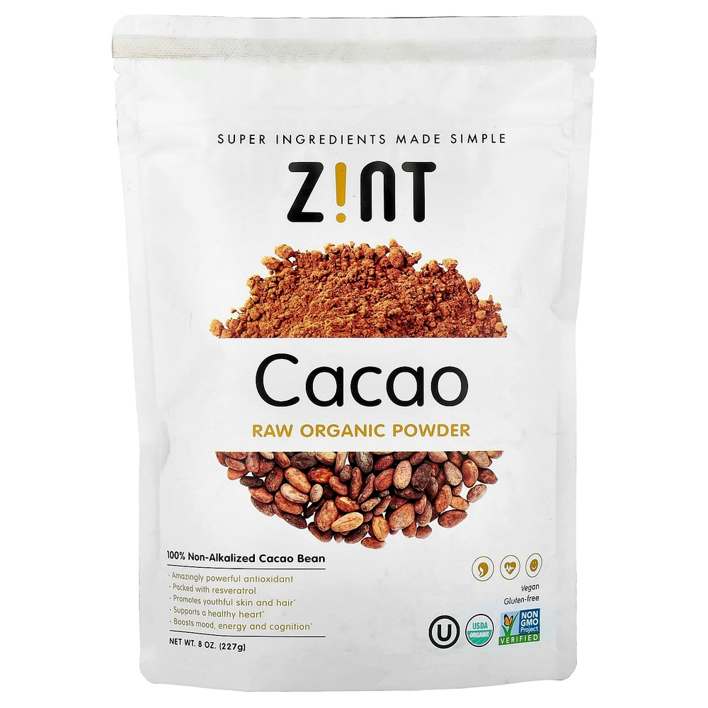 Zint, Необработанный органический порошок, какао, 227 г (8 унций)