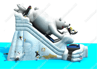 Большой надувной батут-горка "Мишка на севере"