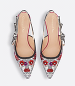 Туфли Dior J’Adior Slingback Dioramour белые с вышивкой Cœur des Curiosités и бантом
