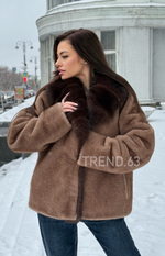 Эко шубка под норку с пушистым воротничком под «соболь»