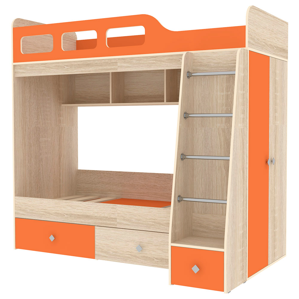 Двухъярусная кровать КарИВи Астра 3 Дуб Сонома Оранжевый