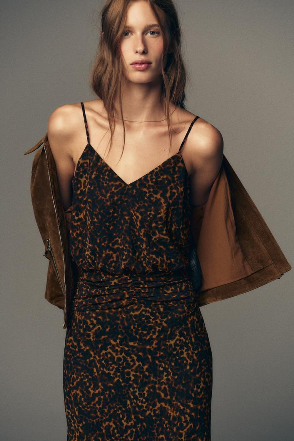 ZARA ПЛАТЬЕ МИДИ С АНИМАЛИСТИЧЕСКИМ ПРИНТОМ, ЛЕОПАРДОВЫЙ