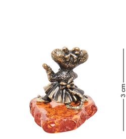 Народные промыслы AM-1834 Фигурка «Мышь с метлой» (латунь, янтарь)