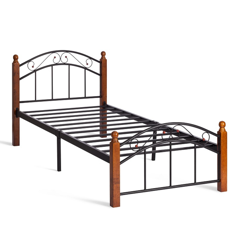Кровать AT-8077 - дерево гевея/металл, 90*200 см (Single bed), красный дуб/черный