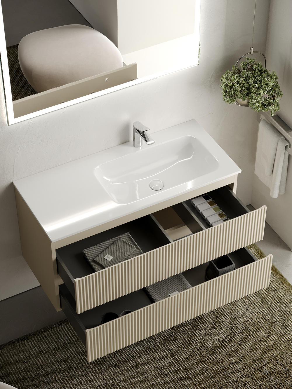 Тумба с раковиной Sancos Snob R 100 см SNR100RCE правая, beige soft