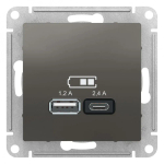 ATLASDESIGN USB РОЗЕТКА А+С, 5В/2,4А, 2х5В/1,2А, механизм, СТАЛЬ