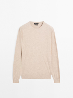 Massimo Dutti Хлопковый свитер с длинными рукавами, песочный