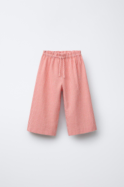 ZARA БРЮКИ В КЛЕТКУ ВИШИ, КРАСНО-ОРАНЖЕВЫЙ