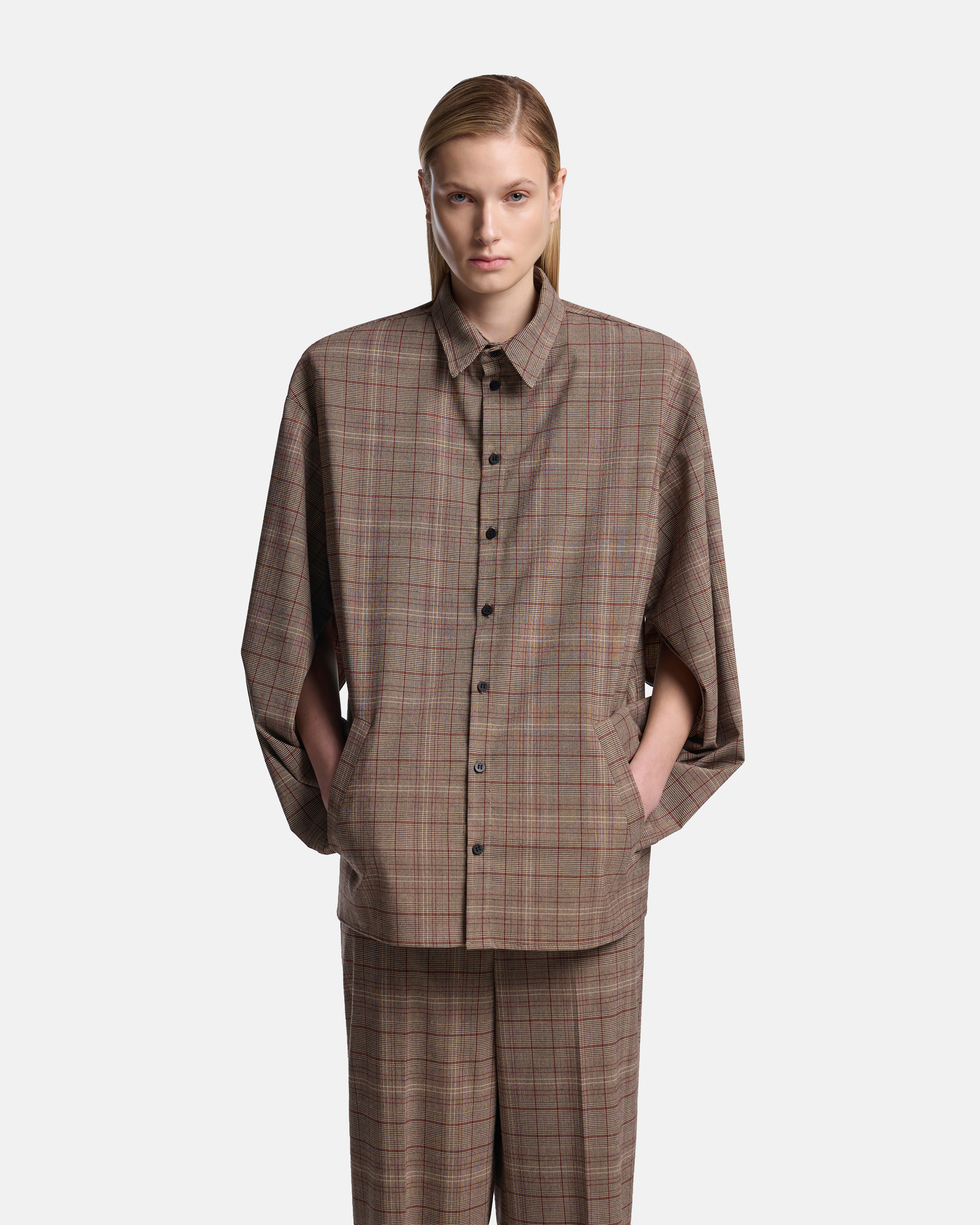 РУБАШКА-КЕЙП ИЗ КОСТЮМНОЙ ТКАНИ