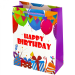 Пакет подарочный бумажный Alingar, (XL) 31х40х12 см, "Happy birthday", ламинация, (4 дизайна в коробе)