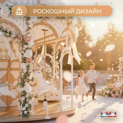 Электрическая свадебная карусель «Белый купол» с LED-подсветкой, 12 мест