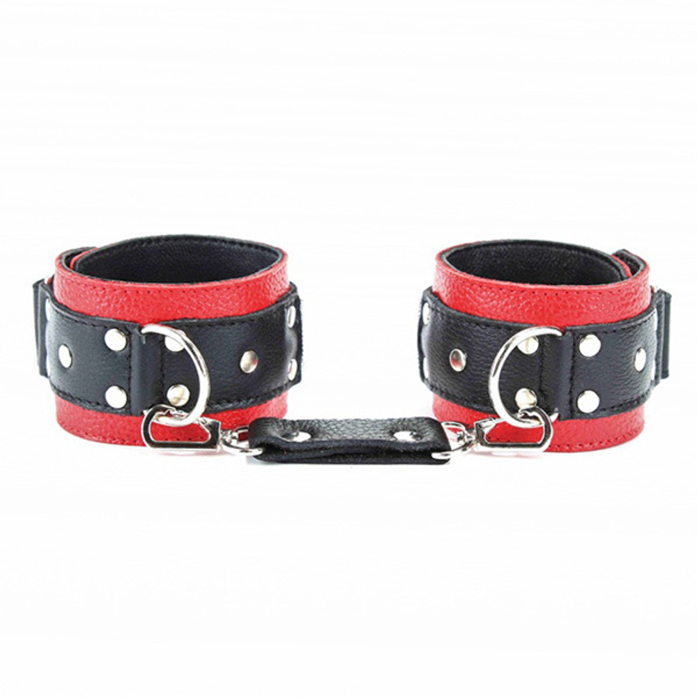 Красно-чёрные кожаные наручники БДСМ Арсенал 51002