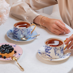 Чайная пара Farforite «Синяя / Blue Garden» 250 мл в подарочной коробке