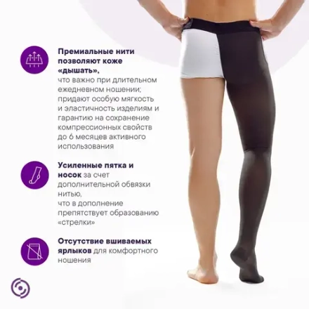 Чулки компрессионные Интекс Премиум черный, 1 класс компрессии, 1 шт