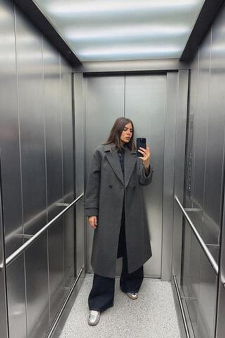 ZARA МЯГКОЕ ПАЛЬТО ОВЕРСАЙЗ, СЕРЫЙ