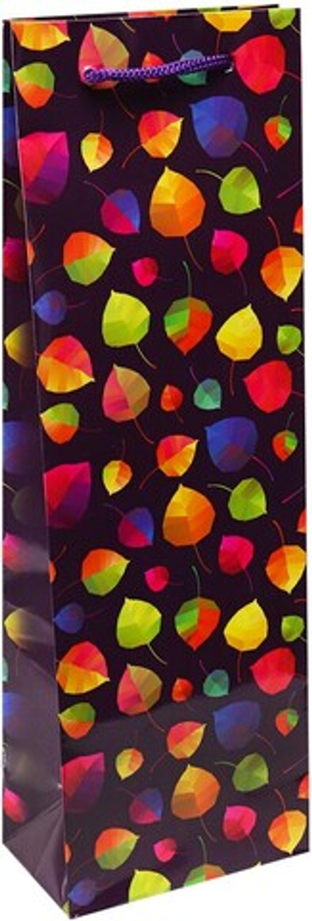 Пакет подарочный для вина, Яркие листья, Черный, 36*12*8,5 см, 1 шт.