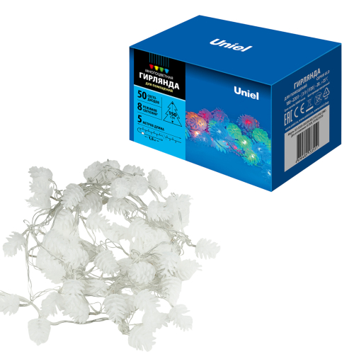 ULD-S0500-050/DTA MULTI IP20 PINE CONES Гирлянда светодиодная «Шишки», 5м. 50 светодиодов. Разноцветный свет. Провод прозрачный. ТМ Uniel