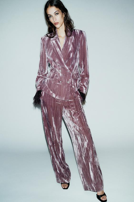 ZARA ШИРОКИЕ БРЮКИ ИЗ ВЕЛЬВЕТА, ЦВЕТ МАЛЬВЫ