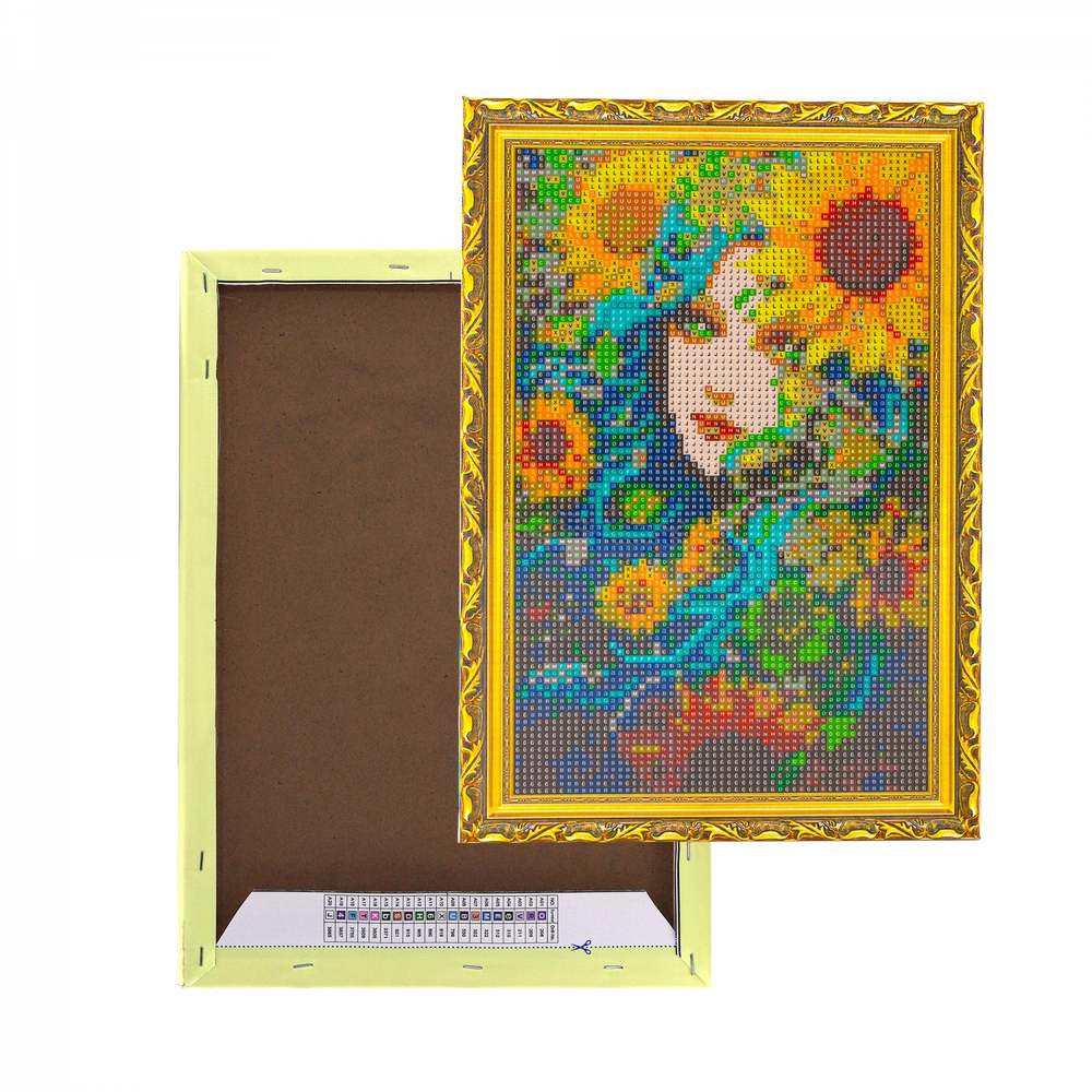 Алмазная мозаика Alingar, на подрамнике, с полным заполнением, (глянц), 20х30 см, 20 цветов, "В подсолнухах"