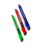 Нож канцелярский Alingar, 9 мм, с фиксацией лезвия, пластик корпус, ассорти (синий, красный, зелёный), пакет с европодвесом