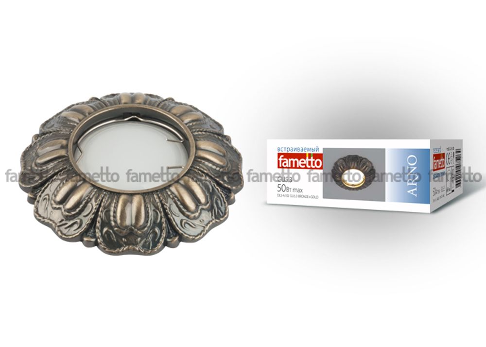DLS-A102 GU5.3 BRONZE+GOLD Светильник декоративный встраиваемый ТМ Fametto, серия Arno. Без лампы, цоколь GU5.3. Цинковый сплав, цвет бронза. Отде