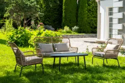 "Версаль" лаунж-зона из искусственного ротанга на 4 персоны, цвет соломенный