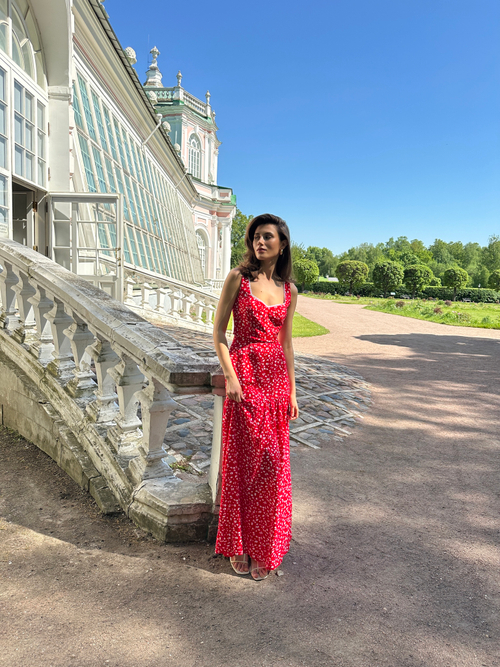 Юбка из софта макси красная в цветок