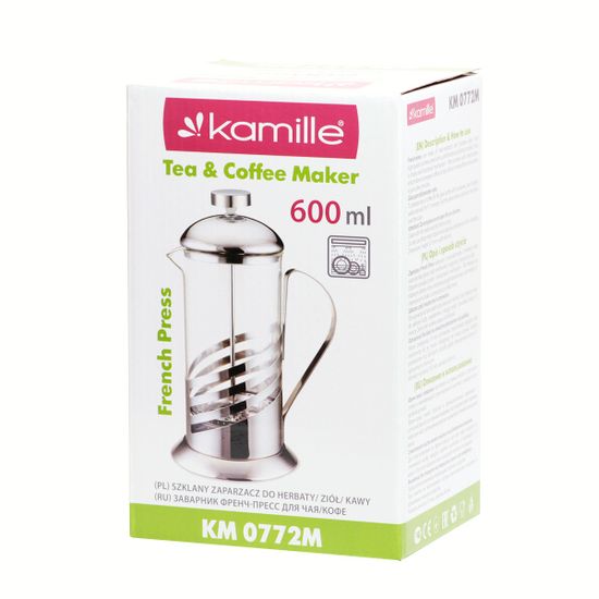 Френч-пресс 600 мл. Kamille KM-0772M стекло, нержавеющая сталь
