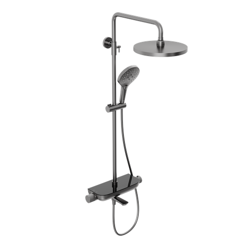 Душевая система Abelsberg Lineara SNS52791GM с термостатом и полкой для ванны и душа, космическая сталь