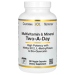 California Gold Nutrition, мультивитамины и минералы с метилом B12, витамином C, L-метилфолатом и биокверцетином, для приёма два раза в день, 180 растительных капсул
